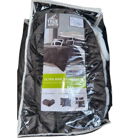 True North Mink to Sherpa Comforter 5 Piece Set Brown, King Size, KL102855 - Picture 2 of 4
